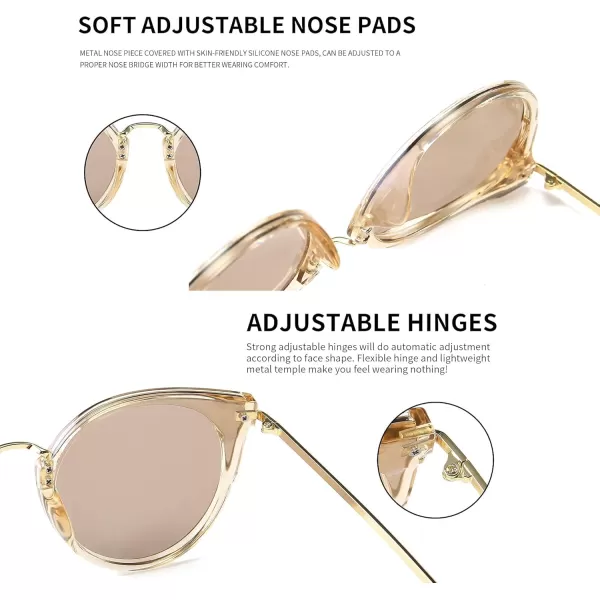 SUNGAIT Oversized Vintage Polarized Cat Eye Sunglasses for Women UV400Transparent Brown FrameLightbrown Lens