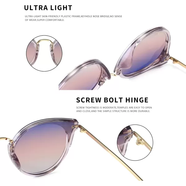 SUNGAIT Oversized Vintage Polarized Cat Eye Sunglasses for Women UV400Transparent Grey FramePurple Gradient Lens
