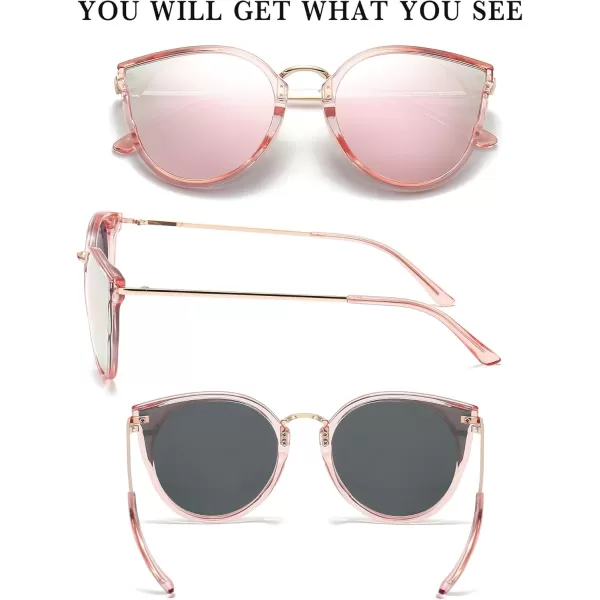 SUNGAIT Oversized Vintage Polarized Cat Eye Sunglasses for Women UV400Transparent Pink FramePink Mirrored Lens