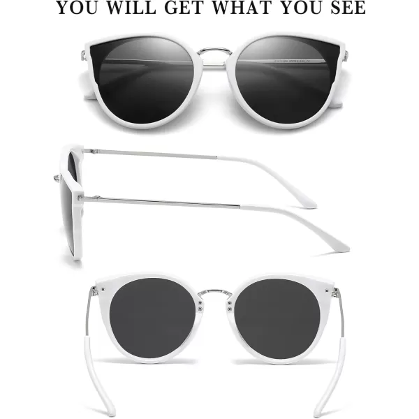 SUNGAIT Oversized Vintage Polarized Cat Eye Sunglasses for Women UV400White FrameGrey Lens