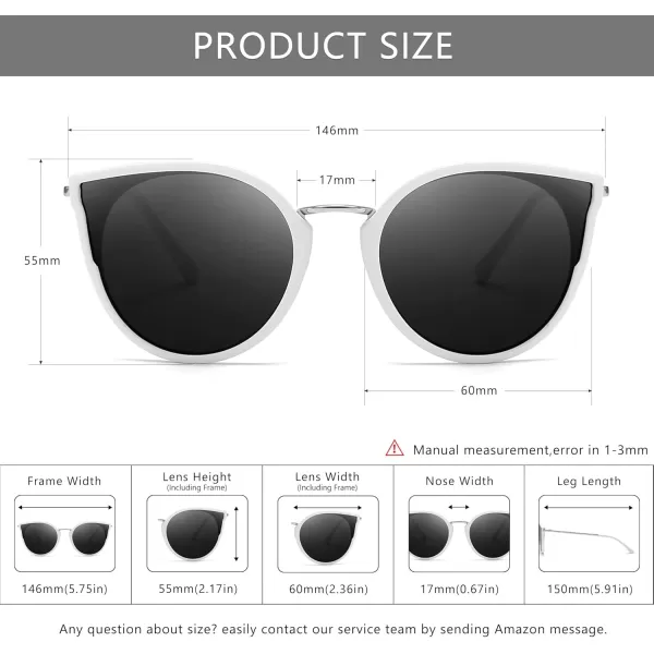 SUNGAIT Oversized Vintage Polarized Cat Eye Sunglasses for Women UV400White FrameGrey Lens