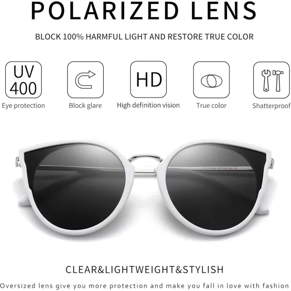 SUNGAIT Oversized Vintage Polarized Cat Eye Sunglasses for Women UV400White FrameGrey Lens