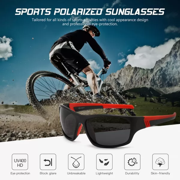 SUNGAIT Polarized Sports Sunglasses For men Unbreakable UV protection Square Glasses Black Framematte FinishPolarized Grey LensK110SHKHU