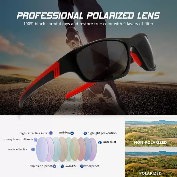 SUNGAIT Polarized Sports Sunglasses For men Unbreakable UV protection Square Glasses Black Framematte FinishPolarized Grey LensK110SHKHU