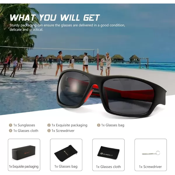SUNGAIT Polarized Sports Sunglasses For men Unbreakable UV protection Square Glasses Black Framematte FinishPolarized Grey LensK110SHKHU