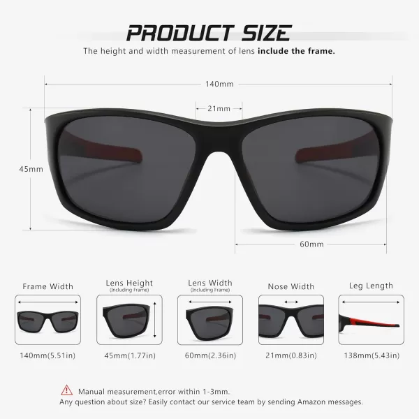 SUNGAIT Polarized Sports Sunglasses For men Unbreakable UV protection Square Glasses Black Framematte FinishPolarized Grey LensK110SHKHU