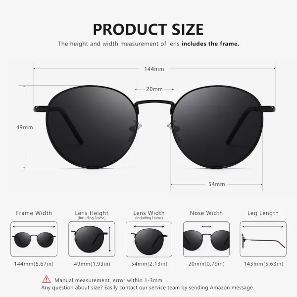 SUNGAIT Ponderable Metal Round Sunglasses for Men Women Classic Vintage Polarized Circle Sun Glasses2 Pack Polarized BlackGraysilver Gray