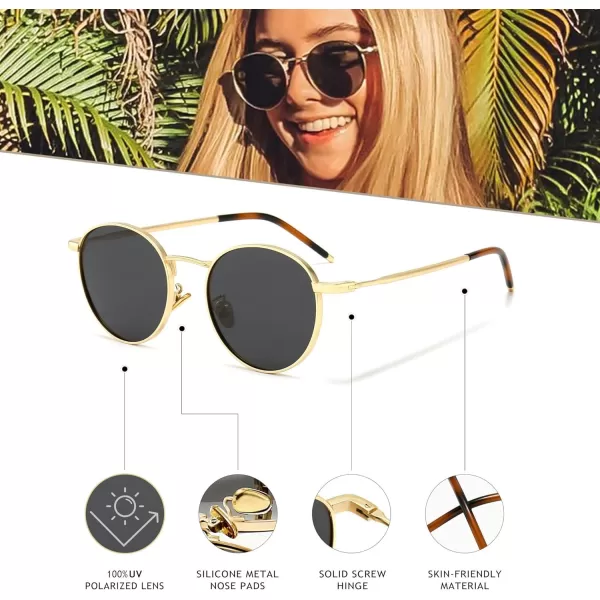 SUNGAIT Ponderable Metal Round Sunglasses for Men Women Classic Vintage Polarized Circle Sun Glasses2 Pack Polarized GoldGrayblackGray