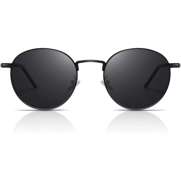 SUNGAIT Ponderable Metal Round Sunglasses for Men Women Classic Vintage Polarized Circle Sun GlassesBlack FramePolarized Gray Lens