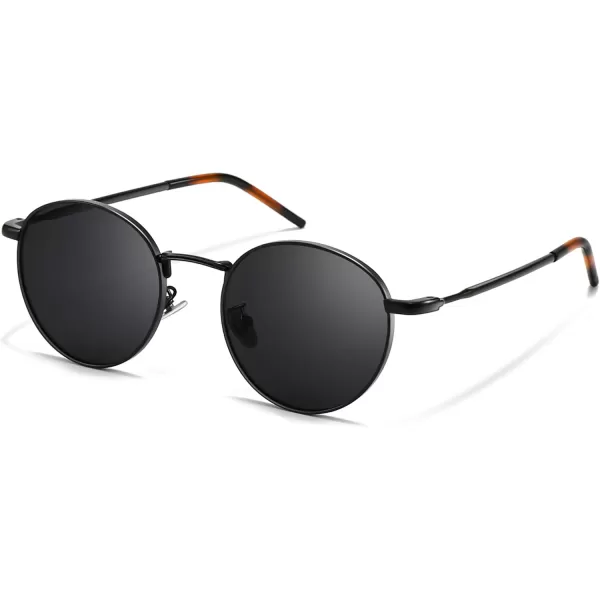 SUNGAIT Ponderable Metal Round Sunglasses for Men Women Classic Vintage Polarized Circle Sun GlassesBlack FramePolarized Gray Lens