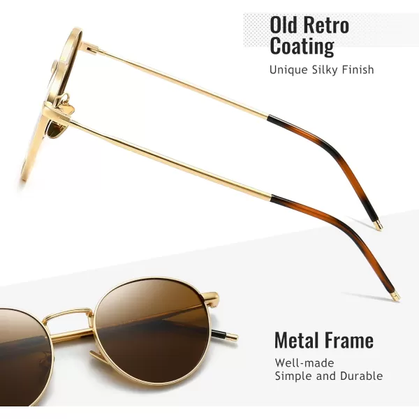 SUNGAIT Ponderable Metal Round Sunglasses for Men Women Classic Vintage Polarized Circle Sun GlassesGold FramePolarized Brown Lens