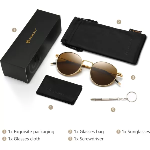 SUNGAIT Ponderable Metal Round Sunglasses for Men Women Classic Vintage Polarized Circle Sun GlassesGold FramePolarized Brown Lens