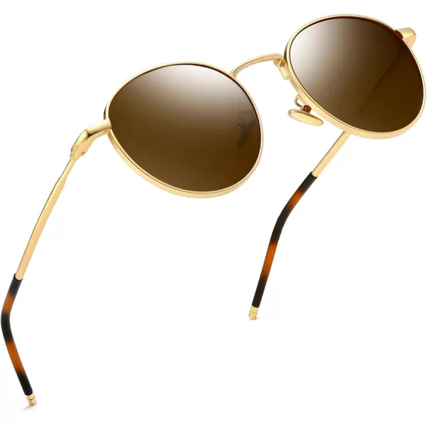 SUNGAIT Ponderable Metal Round Sunglasses for Men Women Classic Vintage Polarized Circle Sun GlassesGold FramePolarized Brown Lens