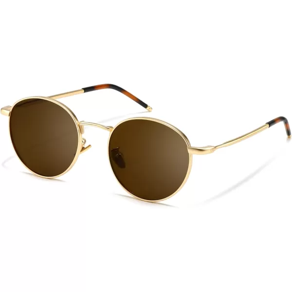 SUNGAIT Ponderable Metal Round Sunglasses for Men Women Classic Vintage Polarized Circle Sun GlassesGold FramePolarized Brown Lens