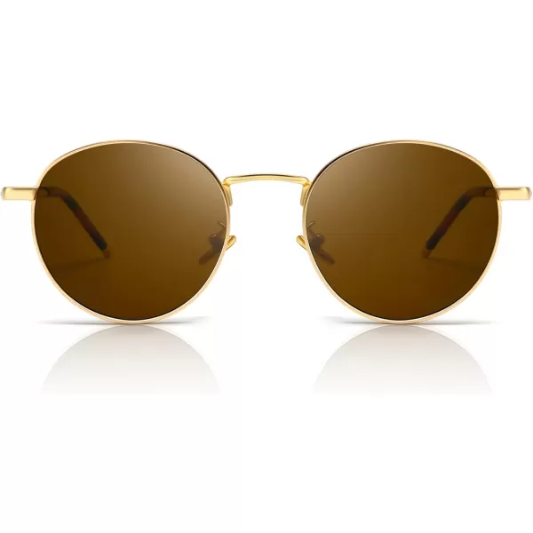 SUNGAIT Ponderable Metal Round Sunglasses for Men Women Classic Vintage Polarized Circle Sun GlassesGold FramePolarized Brown Lens