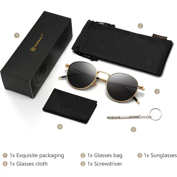 SUNGAIT Ponderable Metal Round Sunglasses for Men Women Classic Vintage Polarized Circle Sun GlassesGold FramePolarized Gray Lens