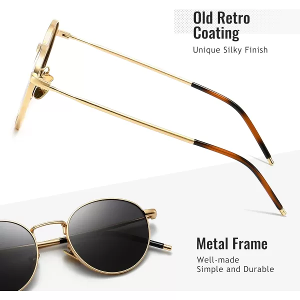 SUNGAIT Ponderable Metal Round Sunglasses for Men Women Classic Vintage Polarized Circle Sun GlassesGold FramePolarized Gray Lens