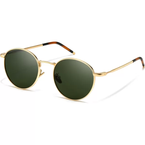 SUNGAIT Ponderable Metal Round Sunglasses for Men Women Classic Vintage Polarized Circle Sun GlassesGold FramePolarized Green Lens
