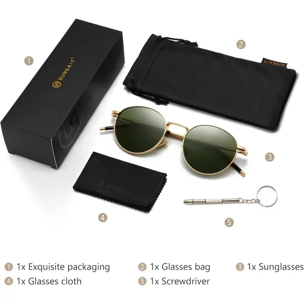 SUNGAIT Ponderable Metal Round Sunglasses for Men Women Classic Vintage Polarized Circle Sun GlassesGold FramePolarized Green Lens