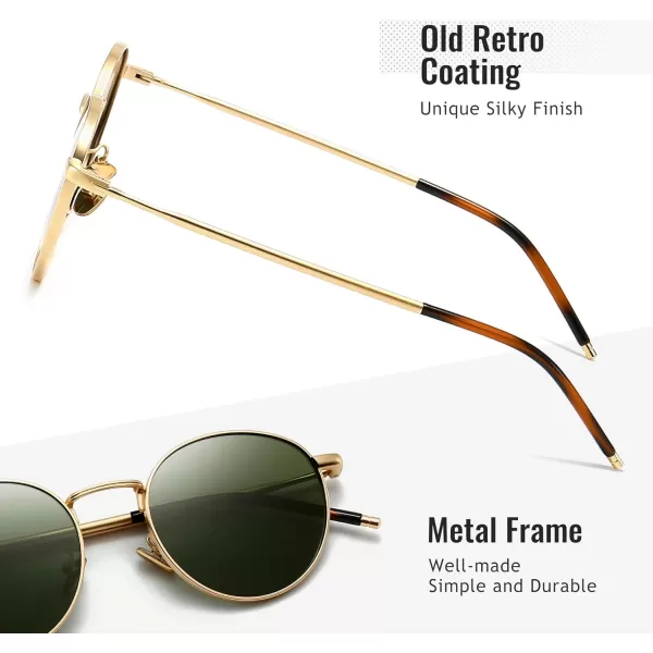 SUNGAIT Ponderable Metal Round Sunglasses for Men Women Classic Vintage Polarized Circle Sun GlassesGold FramePolarized Green Lens