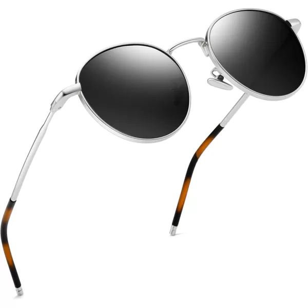 SUNGAIT Ponderable Metal Round Sunglasses for Men Women Classic Vintage Polarized Circle Sun GlassesSilver FramePolarized Gray Lens