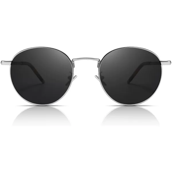 SUNGAIT Ponderable Metal Round Sunglasses for Men Women Classic Vintage Polarized Circle Sun GlassesSilver FramePolarized Gray Lens