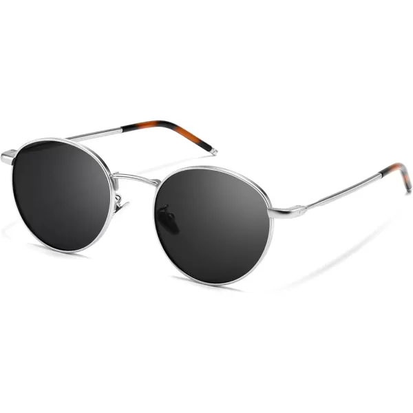 SUNGAIT Ponderable Metal Round Sunglasses for Men Women Classic Vintage Polarized Circle Sun GlassesSilver FramePolarized Gray Lens
