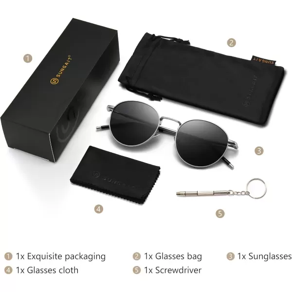 SUNGAIT Ponderable Metal Round Sunglasses for Men Women Classic Vintage Polarized Circle Sun GlassesSilver FramePolarized Gray Lens