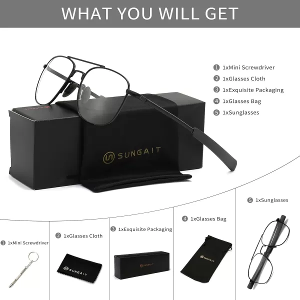 SUNGAIT Rectangular Nonprescription Clear Glasses Aviator Night Driving Glasses HD Lens for Men285 Black FrameClear Lens