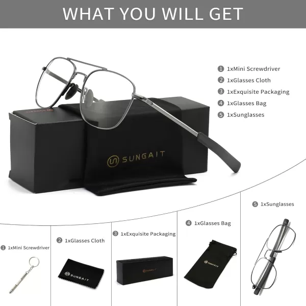 SUNGAIT Rectangular Nonprescription Clear Glasses Aviator Night Driving Glasses HD Lens for Men285 Gunmetal FrameClear Lens