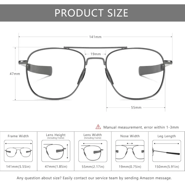 SUNGAIT Rectangular Nonprescription Clear Glasses Aviator Night Driving Glasses HD Lens for Men285 Gunmetal FrameClear Lens