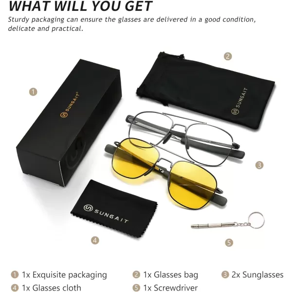 SUNGAIT Rectangular Nonprescription Clear Glasses Aviator Night Driving Glasses HD Lens for Men285 GunmetalYellow  GunmetalClear