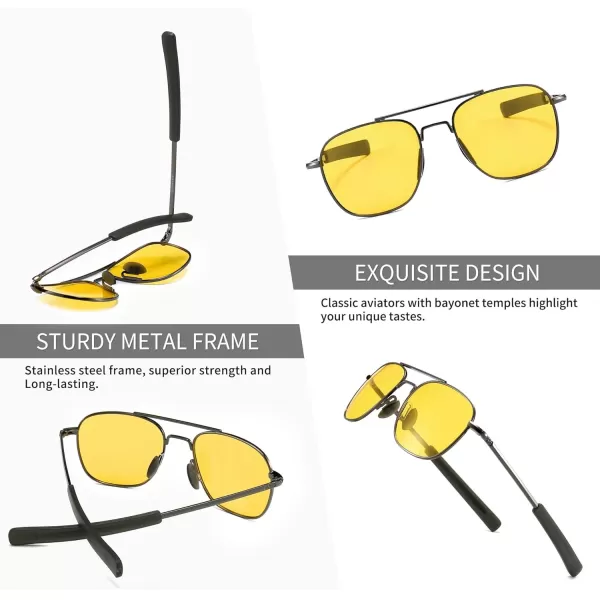 SUNGAIT Rectangular Nonprescription Clear Glasses Aviator Night Driving Glasses HD Lens for Men285 GunmetalYellow  GunmetalClear