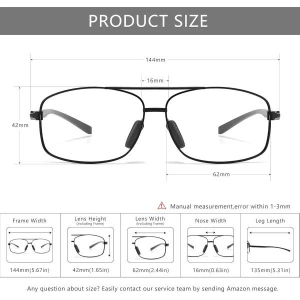 SUNGAIT Rectangular Nonprescription Clear Glasses Aviator Night Driving Glasses HD Lens for Men458 Black FrameClear Lens