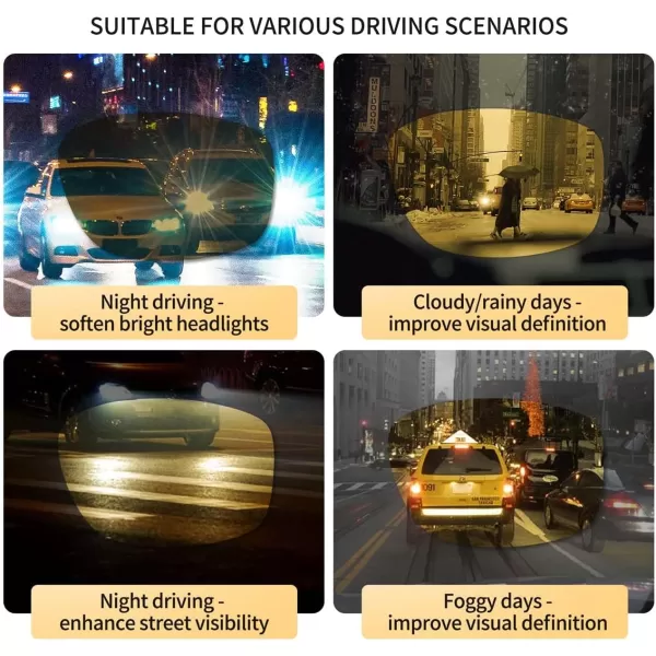 SUNGAIT Rectangular Nonprescription Clear Glasses Aviator Night Driving Glasses HD Lens for Men458 BlackYellow  BlackClear