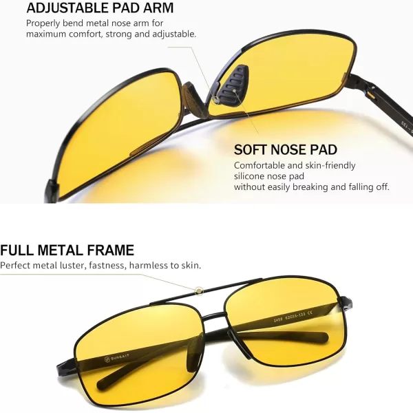 SUNGAIT Rectangular Nonprescription Clear Glasses Aviator Night Driving Glasses HD Lens for Men458 BlackYellow  BlackClear