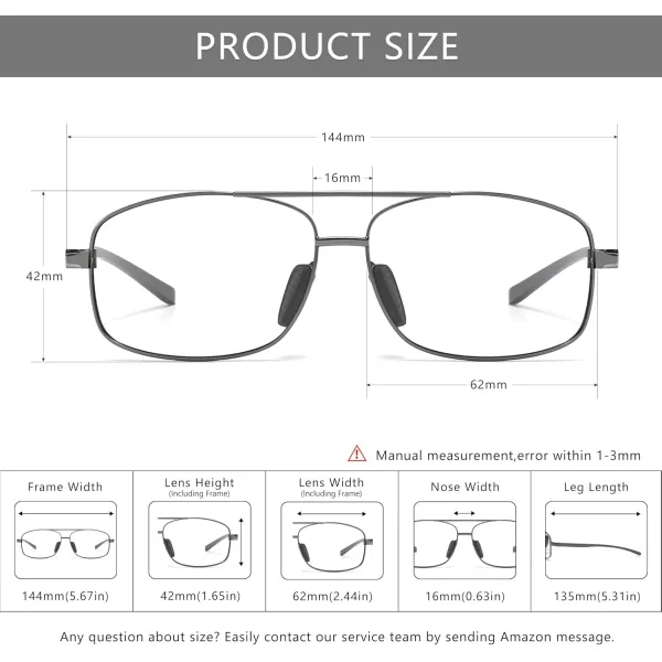 SUNGAIT Rectangular Nonprescription Clear Glasses Aviator Night Driving Glasses HD Lens for Men458 Gunmetal FrameClear Lens