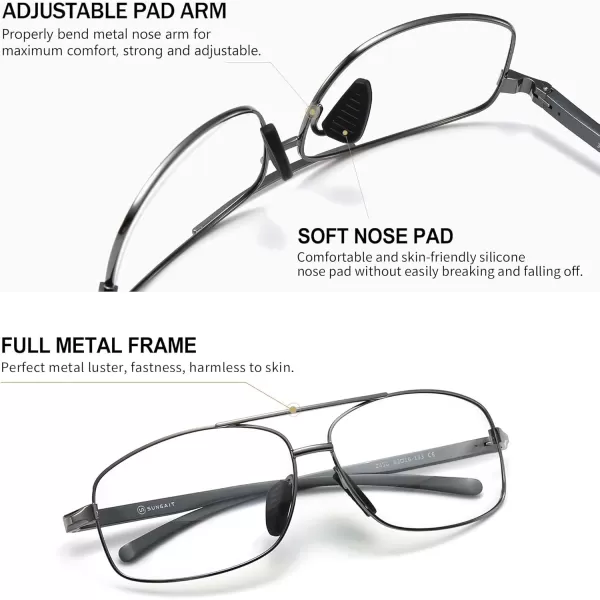 SUNGAIT Rectangular Nonprescription Clear Glasses Aviator Night Driving Glasses HD Lens for Men458 Gunmetal FrameClear Lens