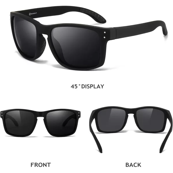 SUNGAIT Square Polarized Sunglasses Men Sports Driving Fishing Glasses UV400 Protection2024 Black Framematte FinishGrey Lens