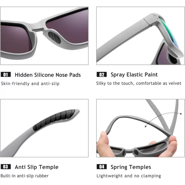SUNGAIT Square Polarized Sunglasses Men Sports Driving Fishing Glasses UV400 ProtectionLightgray Framematte Finish Emerald Lens