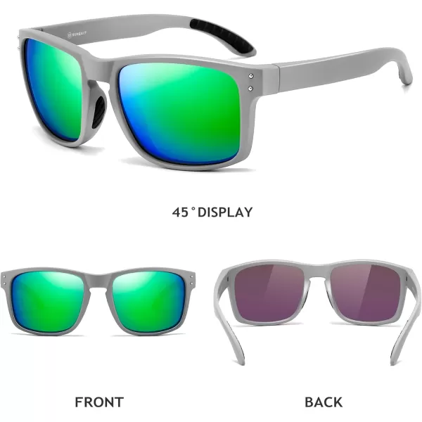 SUNGAIT Square Polarized Sunglasses Men Sports Driving Fishing Glasses UV400 ProtectionLightgray Framematte Finish Emerald Lens