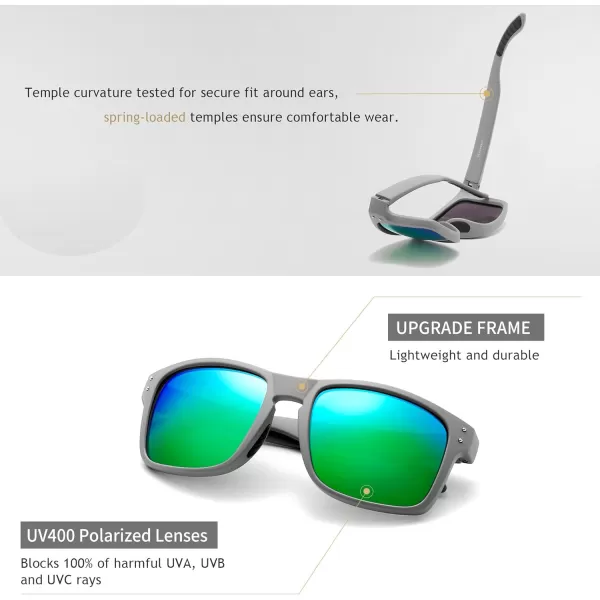 SUNGAIT Square Polarized Sunglasses Men Sports Driving Fishing Glasses UV400 ProtectionLightgray Framematte Finish Emerald Lens
