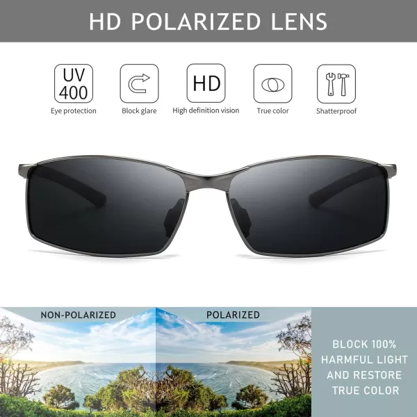 SUNGAIT Ultra Lightweight Polarized Sunglasses Men Rectangular Metal Frame with Spring Hinge2024 Gunmetal Frame Gray Lens