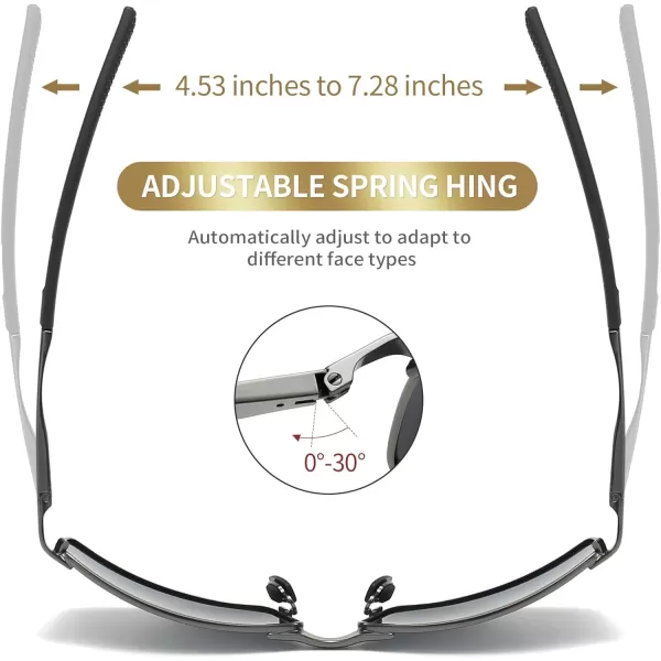 SUNGAIT Ultra Lightweight Polarized Sunglasses Men Rectangular Metal Frame with Spring Hinge2024 Gunmetal Frame Gray Lens