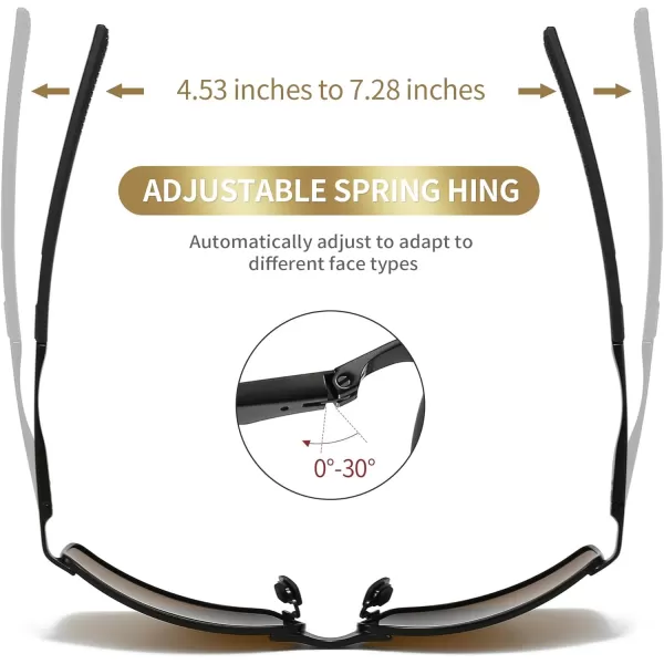 SUNGAIT Ultra Lightweight Polarized Sunglasses Men Rectangular Metal Frame with Spring HingeBlack Frame Brown Lens