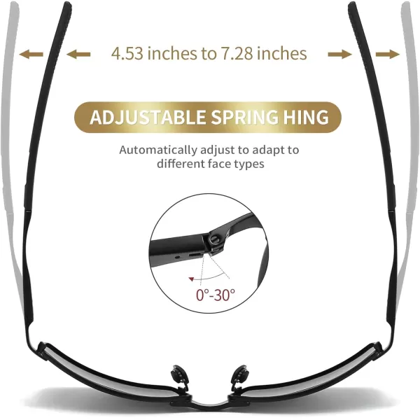 SUNGAIT Ultra Lightweight Polarized Sunglasses Men Rectangular Metal Frame with Spring HingeBlack Frame Gray Lens