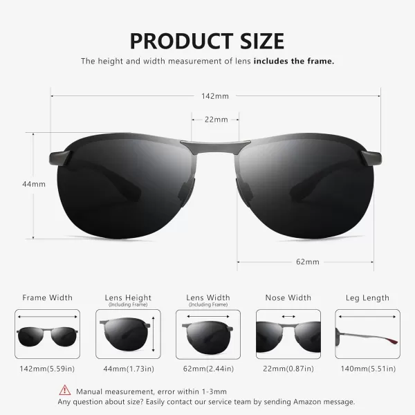 SUNGAIT Ultra Lightweight Polarized Sunglasses Men Rectangular Metal Frame with Spring HingeBlack Grey GunmetalGrey
