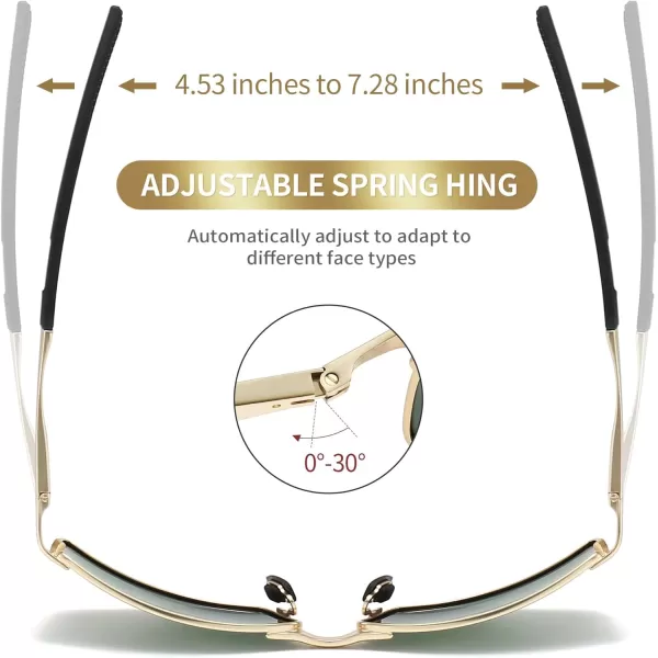 SUNGAIT Ultra Lightweight Polarized Sunglasses Men Rectangular Metal Frame with Spring HingeGold Frame Green Lens