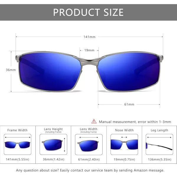 SUNGAIT Ultra Lightweight Polarized Sunglasses Men Rectangular Metal Frame with Spring HingeGunmetal Frame Ocean Blue Mirrored Lens