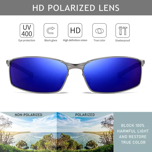 SUNGAIT Ultra Lightweight Polarized Sunglasses Men Rectangular Metal Frame with Spring HingeGunmetal Frame Ocean Blue Mirrored Lens